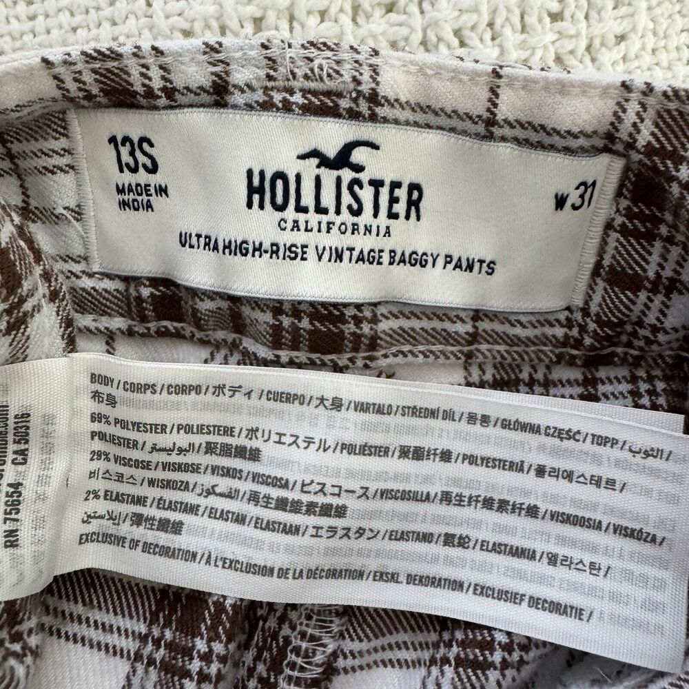 Hollister Ultra High Rise Vintage Baggy Pants Plaid Flannel Brown 13S W31 - Picture 16 of 16